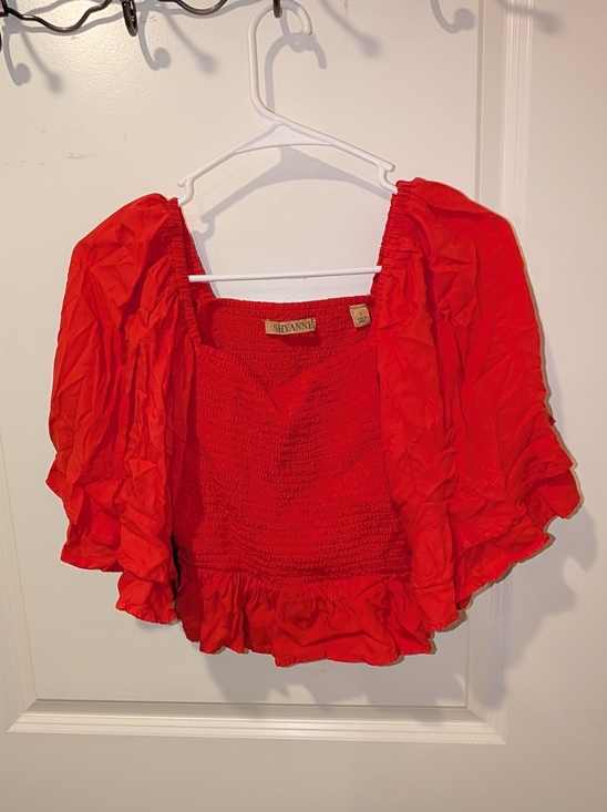 Shyanne Tops - Red Women's Flutter Sleeve Crop Top Coachella Stagecoach Short Sleeve